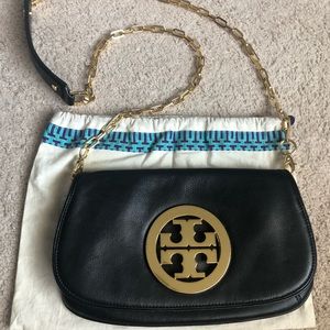 Tory Burch Reva Logo Gold Flap Crossbody Bag